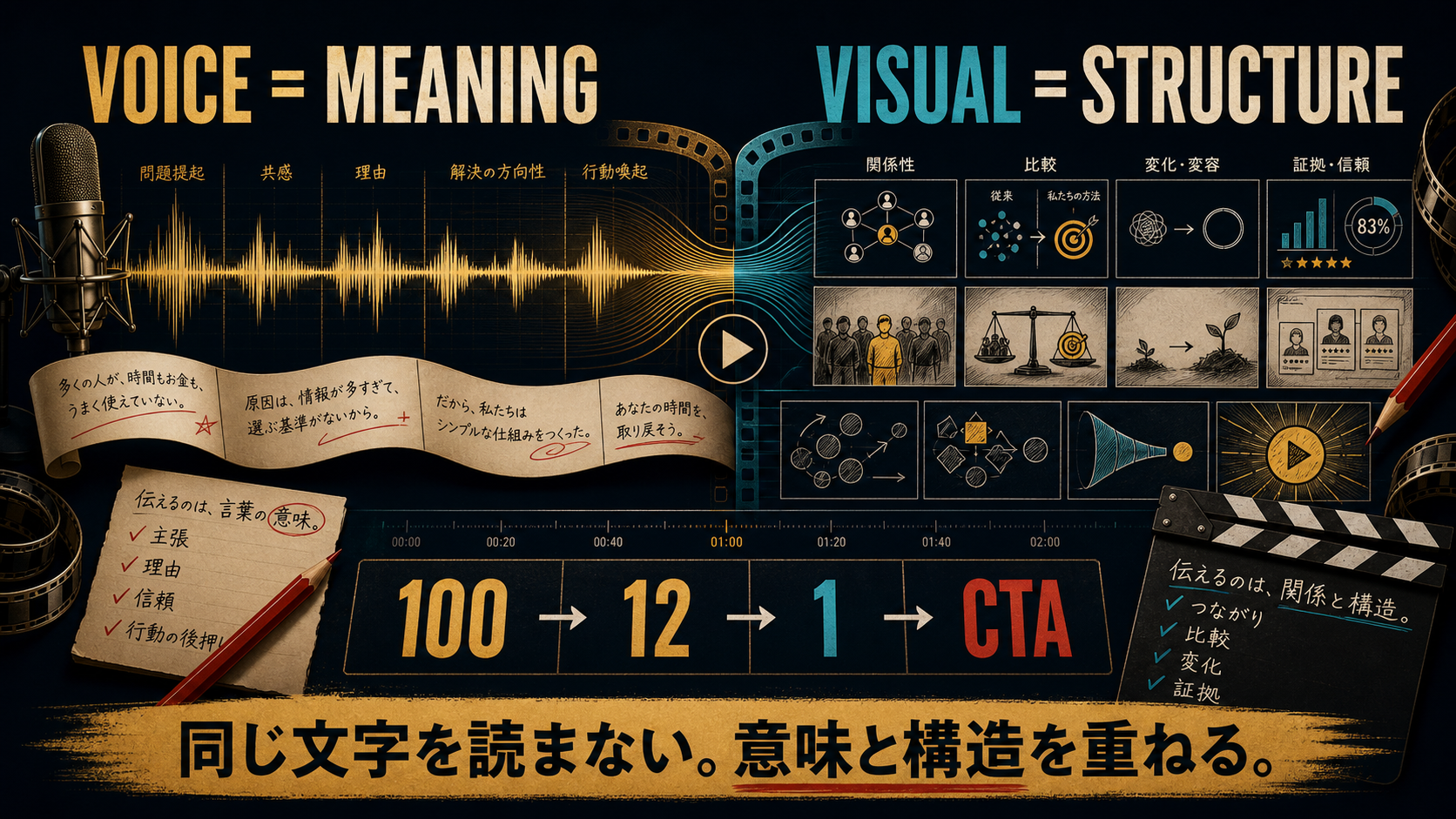 音声で意味を、映像で構造を伝え、100件の研究からCTAへつなぐVSL設計図