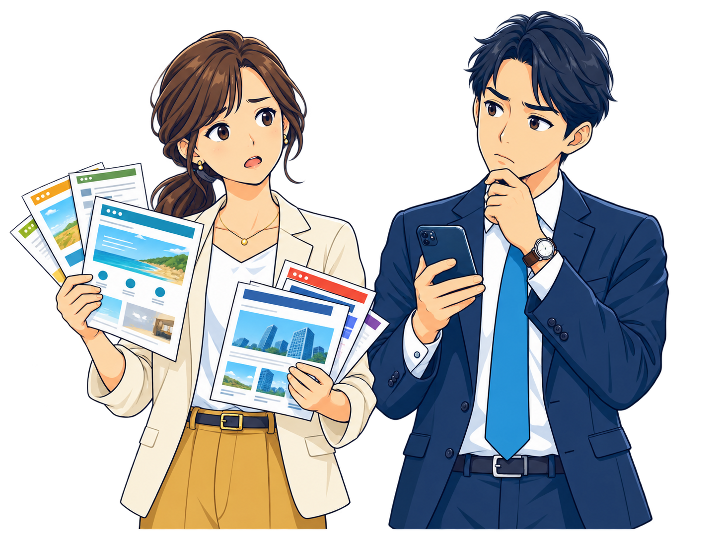 複数のWebページと連絡先を前に、発注の分断に困る二人